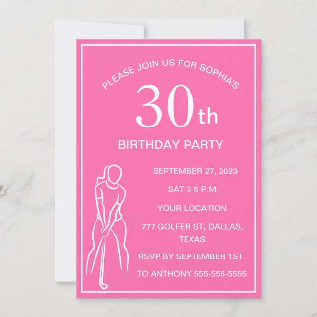 Invitation 30e Anniversaire Party Golfer Pink Ladies Golf Par (Devant)