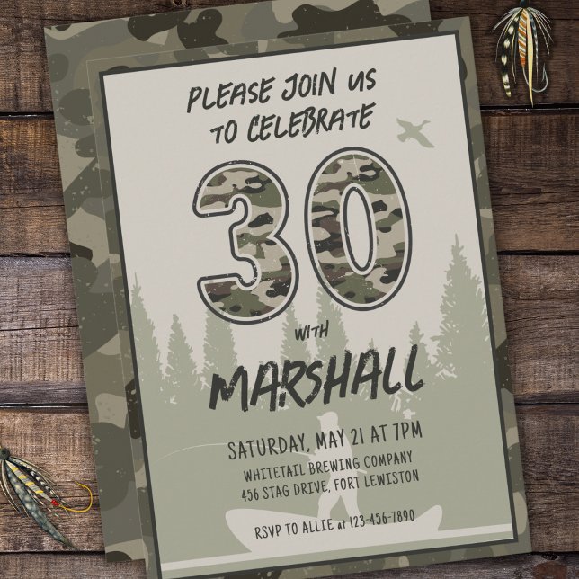 Invitation 30e anniversaire Pêche Camouflage Forêt des bois (Créateur téléchargé)