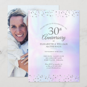 Invitation 30e anniversaire Photo Pearl Hearts Confetti