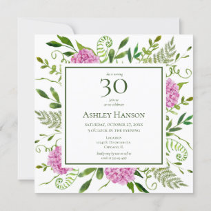 Invitation 30e anniversaire Pink Hydrangeas