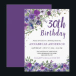 Invitation 30e anniversaire Purple Floral Gold Confetti Dots<br><div class="desc">30e anniversaire Violet violet Floral Aquarelle or Confetti Invitation Le design comporte de belles aquarelles violet foncé et violet floral.</div>