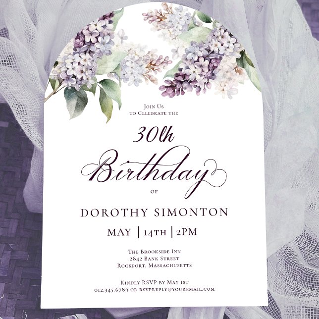 Invitation 30e anniversaire Purple Spring Lilac Arc de fleurs (Créateur téléchargé)