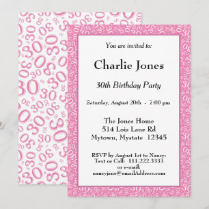 Invitation 30e anniversaire Random Number Motif rose/blanc