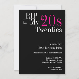 Invitation 30e anniversaire RIP 20s Party Noir et rose