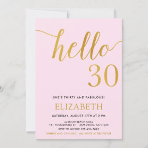 Invitation 30e anniversaire rose et or Bonjour 30