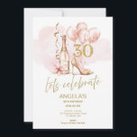 Invitation 30e anniversaire Rose et or, Champagne & talons<br><div class="desc">Célébrez dans le style avec cet élégant design rose et or de 30e anniversaire, avec champagne aquarelle, talons hauts, ballons étincelants, et fleurs moelleuses. Parfait pour une femme fabuleuse qui a quarante ans, cette invitation donne le ton d'une soirée classe et inoubliable. Personnalisez facilement le texte avec le nom de...</div>