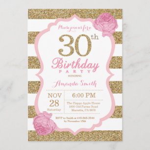 Invitation 30e anniversaire rose et or Floral