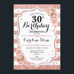 Invitation 30e anniversaire - Rose Gold White Stripes<br><div class="desc">30th Birthday Invitation Elégant design rose or et blanc avec fausse parties scintillant. Bandes blanches avec roses roses rousses. Parfait pour une fête d'anniversaire élégante. Peut être personnalisé dans n'importe quelle année. Message-moi si vous avez besoin d'une personnalisation supplémentaire.</div>