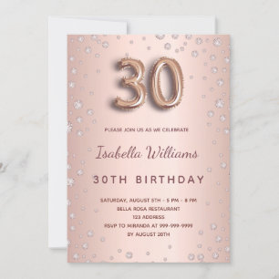 Invitation 30e anniversaire rose or diamants script glamour