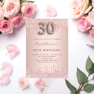 Invitation 30e anniversaire rose or parties scintillant rose