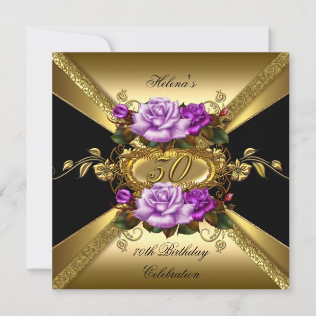 Invitation 30e anniversaire Roses de fête violet or noir (Devant)