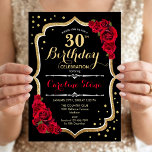 Invitation 30e anniversaire - Roses noires et or pailleté<br><div class="desc">Invitation pour une fête de 30e anniversaire.
Design noir élégant avec des roses rouges et de fausses paillettes dorées. Parfait pour une fête d'anniversaire élégante. Peut être personnalisé pour n'importe quel âge.</div>