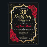 Invitation 30e anniversaire - Roses rouges noires d'or<br><div class="desc">Invitation à fêter le 30e anniversaire. Design noir élégant avec de l'or de parties scintillant et des roses rouges. Parfait pour une soirée d'anniversaire élégante. Peut être customisé à n'importe quel âge.</div>