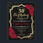 Invitation 30e anniversaire - Roses rouges noires d'or<br><div class="desc">Invitation à fêter le 30e anniversaire. Design noir élégant avec de l'or de parties scintillant et des roses rouges. Parfait pour une soirée d'anniversaire élégante. Peut être customisé à n'importe quel âge.</div>