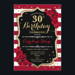 Invitation 30e anniversaire - Rouge or noir blanc rayures Ros<br><div class="desc">30th Birthday Invitation Elégante marsala vin rouge noir blanc design avec fausse parties scintillant or. Bandes rouges foncées avec roses. Parfait pour une soirée d'anniversaire élégante.</div>