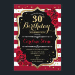 Invitation 30e anniversaire - Rouge or noir blanc rayures Ros<br><div class="desc">30th Birthday Invitation Elégante marsala vin rouge noir blanc design avec fausse parties scintillant or. Bandes rouges foncées avec roses. Parfait pour une soirée d'anniversaire élégante.</div>