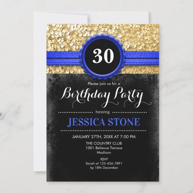 Invitation 30e anniversaire - Royal Blue Black Gold - TOUTE A (Devant)