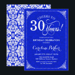 Invitation 30e anniversaire - Royal Blue White Damask<br><div class="desc">Invitation du 30e anniversaire. Elégant design vintage bleu et blanc avec motif damassé. Fonctionne la police de script. Bravo à 30 ans ! Peut être personnalisé à tout âge! Message-moi si vous avez besoin d'une personnalisation plus poussée.</div>