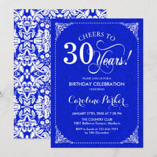 Invitation 30e anniversaire - Royal Blue White Damask