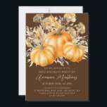 Invitation 30e anniversaire Rustic Boho Citrouille automne Fo<br><div class="desc">D'élégants citrouilles d'aquarelle orange sont nichés dans une variété de feuillages et de fleurs d'automne. Un arrière - plan brun foncé et riche le cadre à la perfection. Parfait pour une fête d'automne.</div>