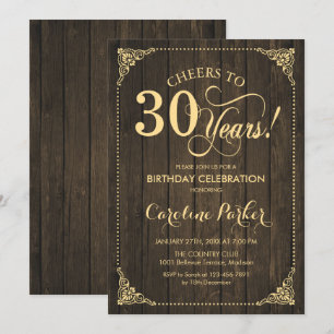 Invitation 30e anniversaire - Rustic Wood Gold