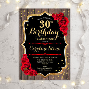 Invitation 30e anniversaire - Rustic Wood Red Roses