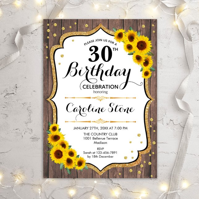 Invitation 30e anniversaire rustique - Sunflower Wood (Créateur téléchargé)