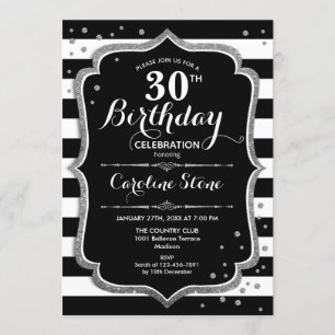 Invitation 30e anniversaire - Silver Black White Stripes
