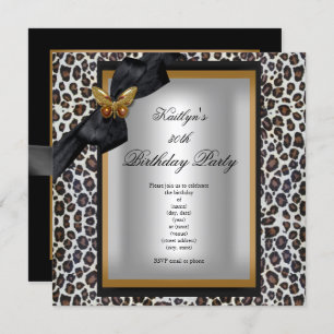 Invitation 30e Anniversaire Soirée d'or Papillon noir Cheetah