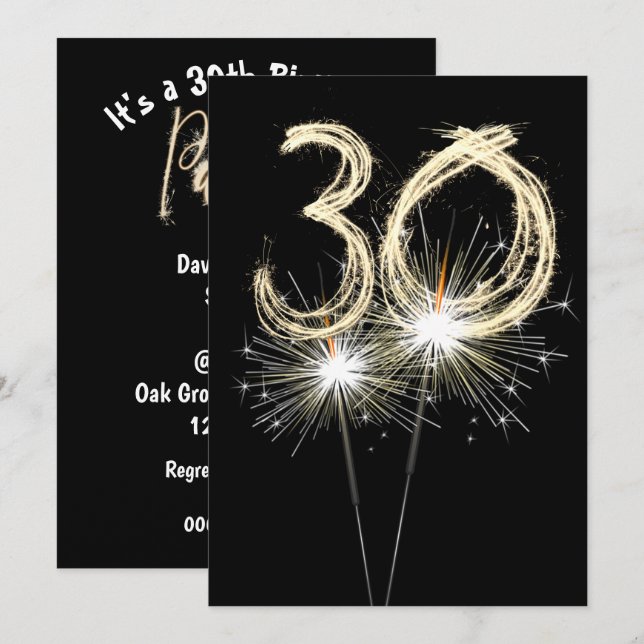 Invitation 30e anniversaire Sparklers de fête (Devant / Derrière)