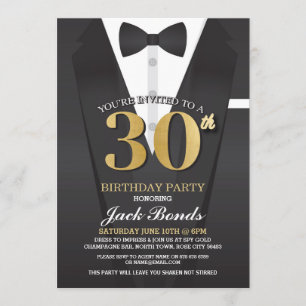 Invitation 30e Anniversaire Spy Suit Black cravate Gold Invit