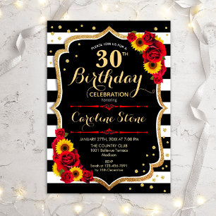 Invitation 30e anniversaire - Sunflowers Rose Black Gold