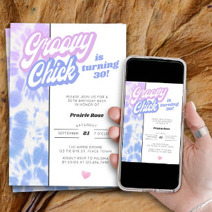 Invitation 30e anniversaire Super Chick Pastel Tie Dye Party
