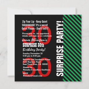 Invitation 30e Anniversaire Surprise Black Red Green Stripes 