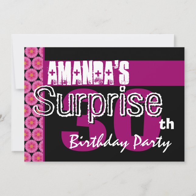 Invitation 30e anniversaire surprise Motif rose (Devant)