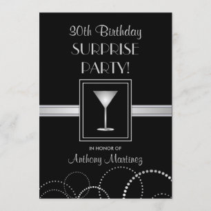 Invitation 30e anniversaire Surprise Party Argent et Noir