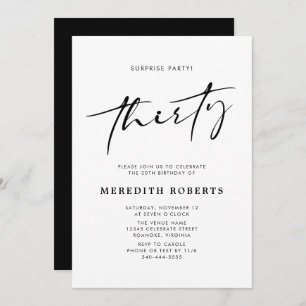 Invitation 30e anniversaire Surprise Party Chic moderne Scrip