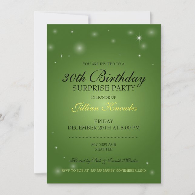 Invitation 30e anniversaire Surprise Party Emerald Green (Devant)