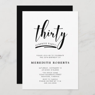 Invitation 30e anniversaire Surprise Party Moderne Minimalist