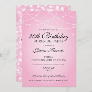 Invitation 30e anniversaire Surprise Party Pink String lumièr