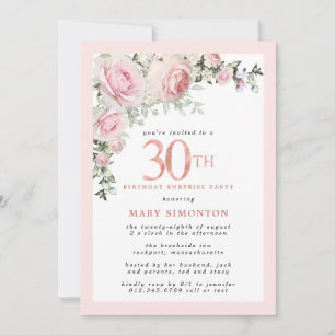Invitation 30e anniversaire Surprise Party Rose rose Floral