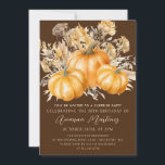 Invitation 30e anniversaire Surprise Party Rustic Boho Citrou<br><div class="desc">D'élégants citrouilles d'aquarelle orange sont nichés dans une variété de feuillages et de fleurs d'automne. Un arrière - plan brun foncé et riche le cadre à la perfection. Parfait pour une fête d'automne.</div>