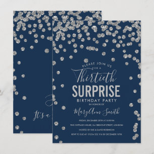 Invitation 30e anniversaire surprise Silver Navy Blue