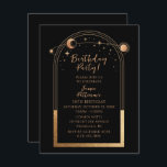 Invitation 30e anniversaire Trente Celestial Black Gold<br><div class="desc">30e anniversaire Trente trentième Celestial Mystical Black Gold Sun Moon Astronomy Birthday Invitations Invitations présente soleil doré, lune et étoiles avec un cadre doré sur un arrière - plan noir. À l'intérieur, vous trouverez vos informations d'invitation d'anniversaire personnalisées. Conçu pour vous par Evco Studio. Afficher la collection de coordination à...</div>