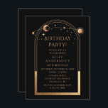 Invitation 30e anniversaire Trente Celestial Black Gold<br><div class="desc">30e anniversaire Trente trentième Celestial Mystical Black Gold Sun Moon Astronomy Birthday Invitations Invitations présente soleil doré, lune et étoiles avec un cadre doré sur un arrière - plan noir. À l'intérieur, vous trouverez vos informations d'invitation d'anniversaire personnalisées. Conçu pour vous par Evco Studio. Afficher la collection de coordination à...</div>