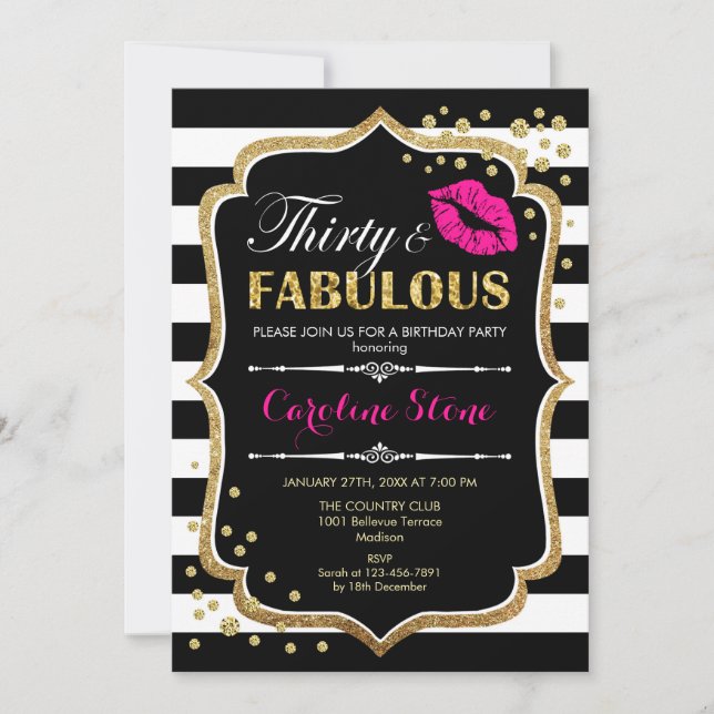 Invitation 30e anniversaire - Trente fabuleux Black Pink Gold (Devant)