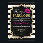 Invitation 30e anniversaire - Trente fabuleux Black Pink Gold<br><div class="desc">Invitation du 30e anniversaire. Elégant design noir blanc avec parties scintillant en or. Comprend baiser des lèvres roses,  bandes blanches noires,  confettis et police de script. Parfait pour une soirée d'anniversaire élégante. Trente Fabuleux ! Message-moi si vous avez besoin d'une personnalisation plus poussée.</div>