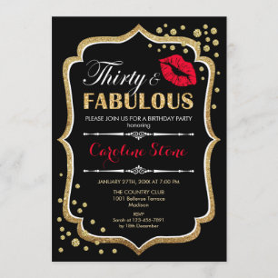 Invitation 30e anniversaire - Trente fabuleux or noir rouge