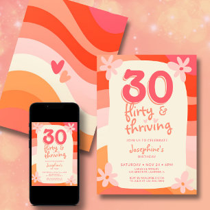 Invitation 30e anniversaire Trente Flirty & Thriving Retro Ro