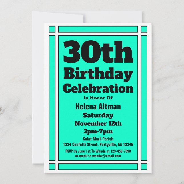 Invitation 30e anniversaire turquoise (Devant)